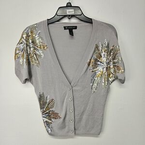 INC International Concepts Gray Sequin Cardigan